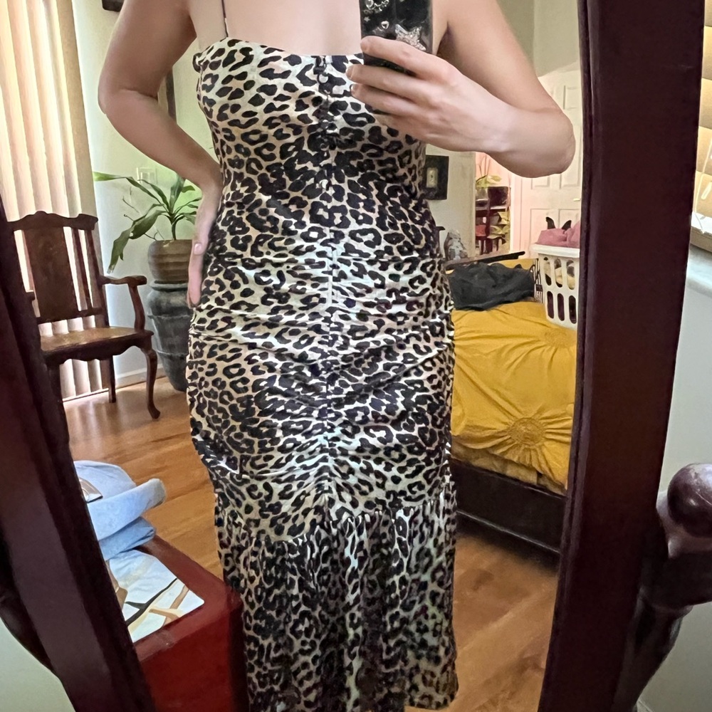 Ganni Leopard Print Slip Dress in Black and Tan
